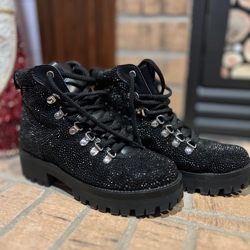 Steve Madden black rhinestone ankle booties